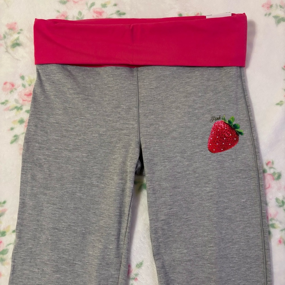 NWT Victoria's Secret PINK Fold-Over Flare Leggings Gray & Hot Pink Medium Bling - Picture 3 of 11